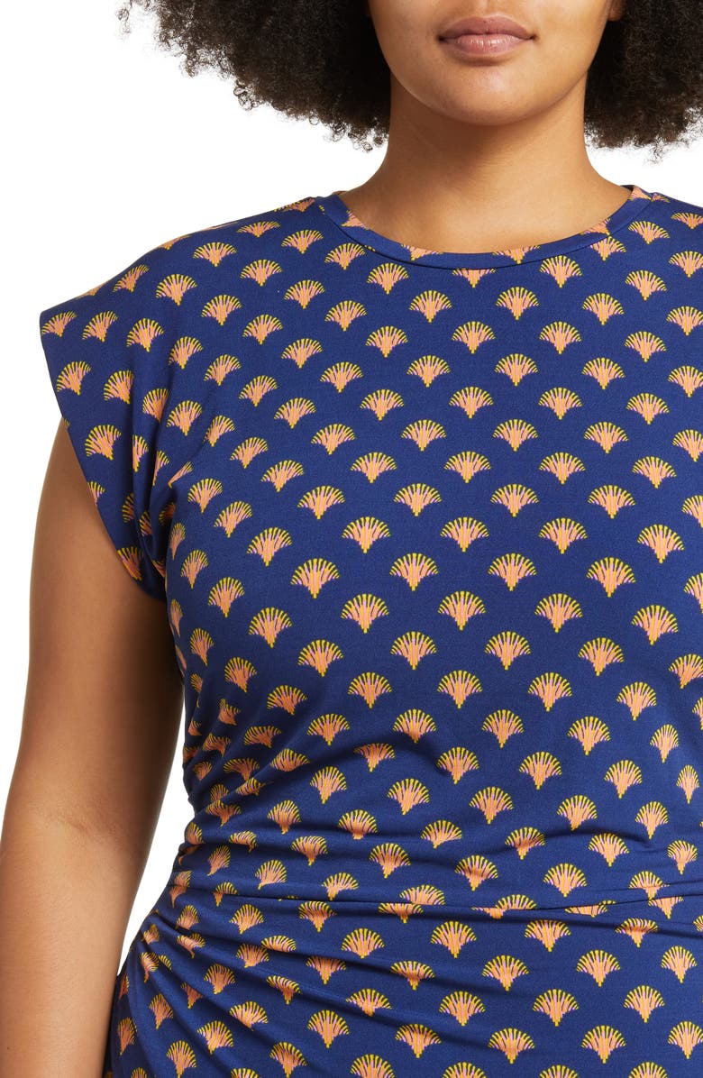 Leota Fan Print Side Ruched Dress, Alternate, color,