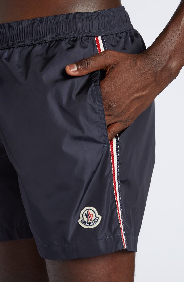 Moncler Logo Patch Swim Trunks, Alternate, color, Black