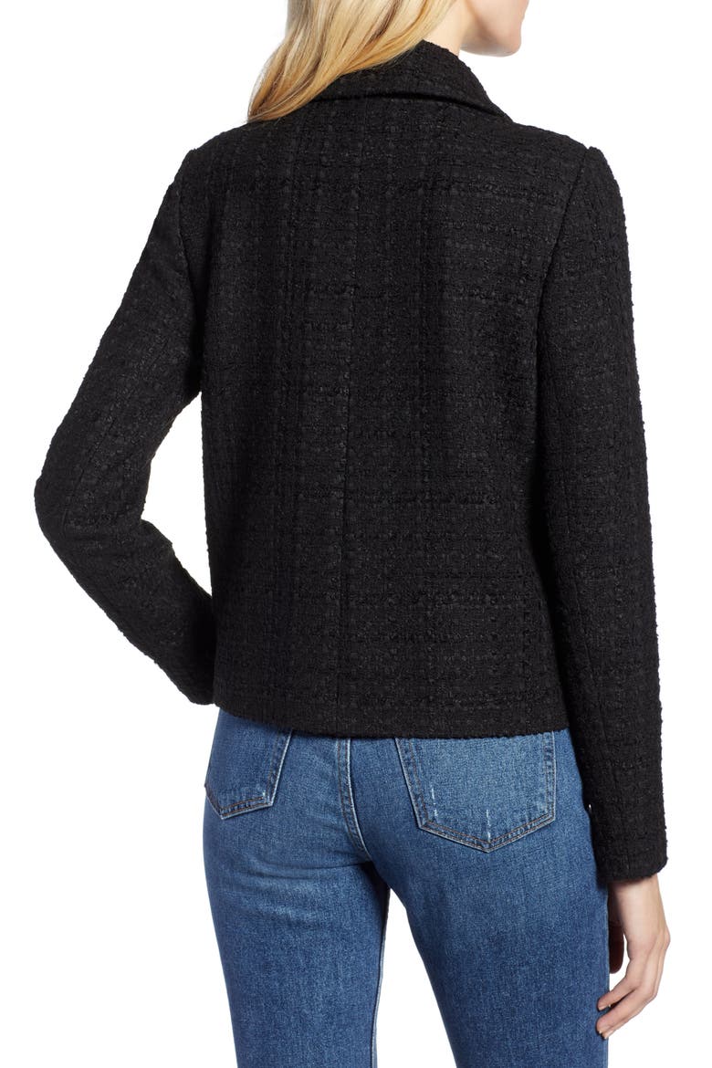 x Atlantic-Pacific Bow Detail Tweed Jacket, Alternate, color, BLACK