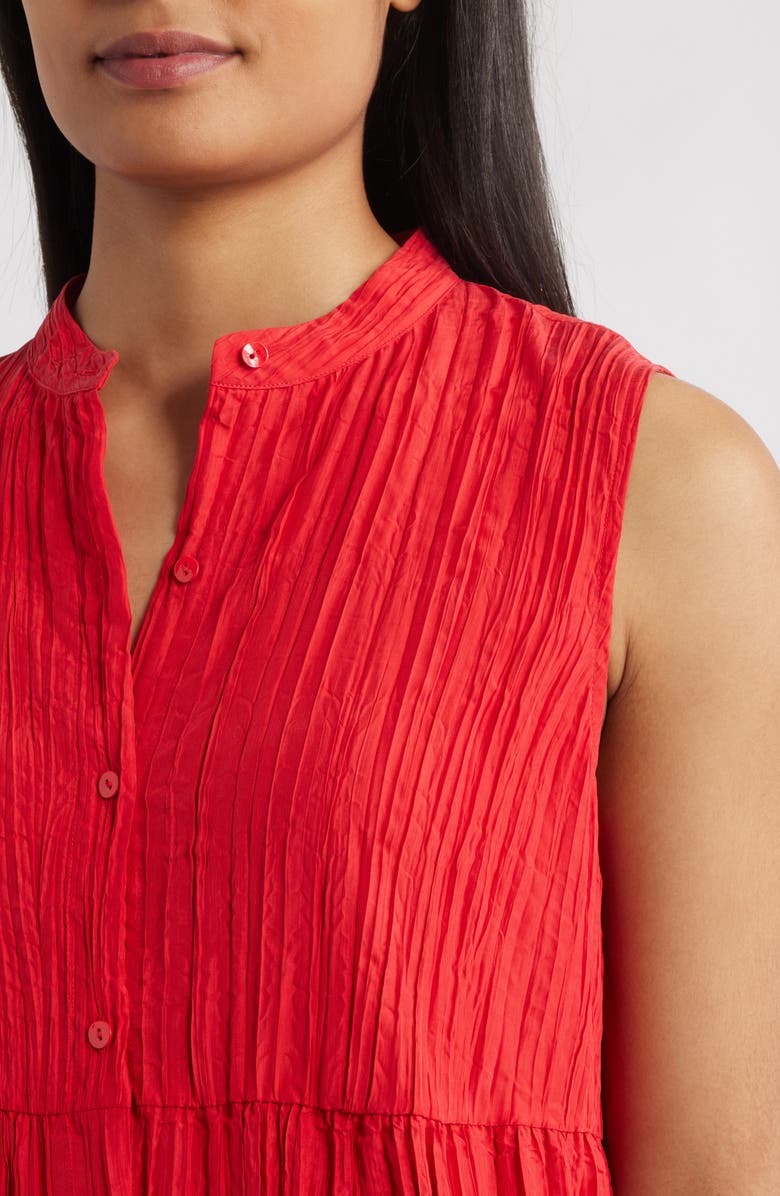 Eileen Fisher Pleated Sleeveless Silk Shirtdress, Alternate, color, Crimson