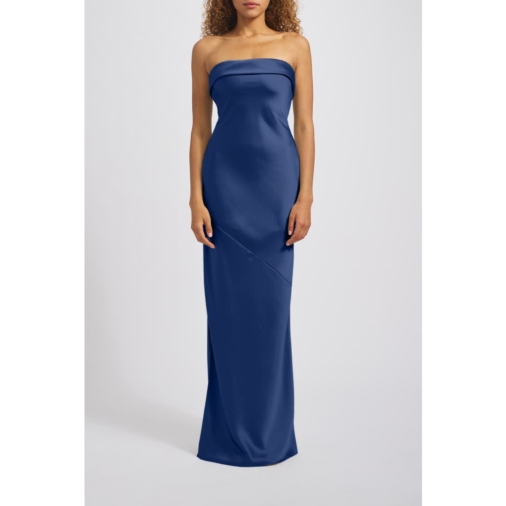 Amsale Strapless Bias-cut Gown In Blue