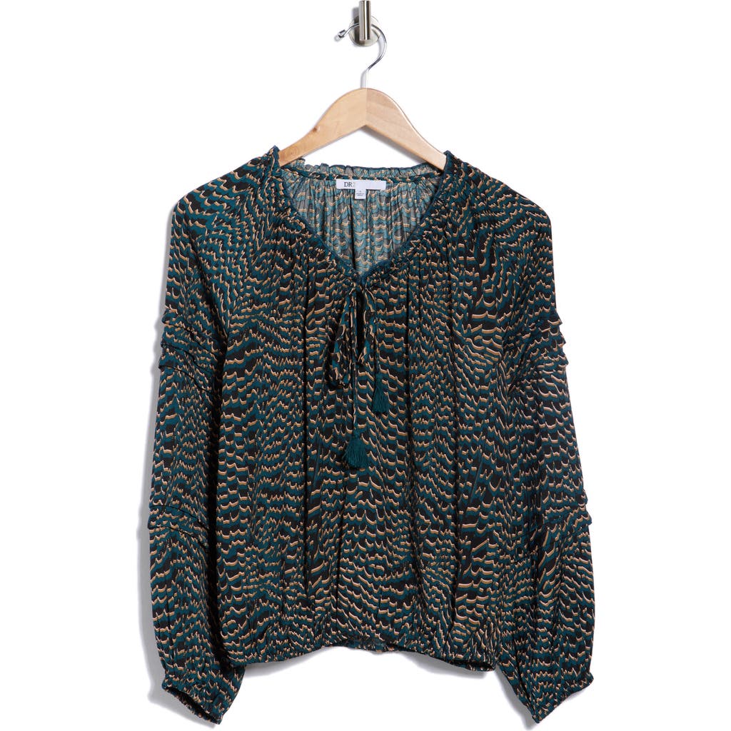 Dr2 By Daniel Rainn Long Sleeve Tie Front Satin Top In Blue