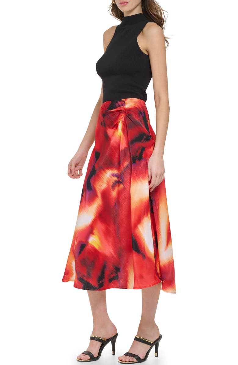 DKNY Ruched Print Satin Maxi Skirt, Alternate, color, 