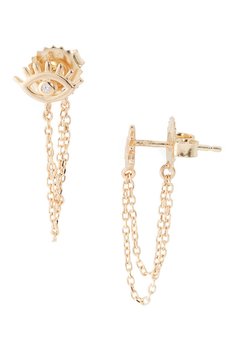 Lash Evil Eye Chain Earrings, Main, color, GOLD/ DIAMOND