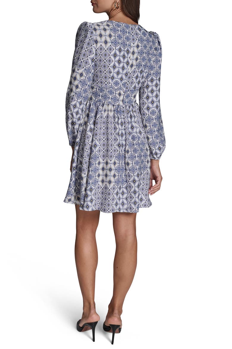 Medallion Print Long Sleeve Crepe Minidress, Alternate, color, PRINTED CREPE