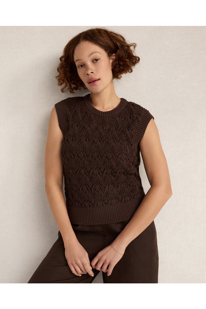 Organic Cotton Chain Pointelle Sweater Vest, Main, color, Coffee Bean