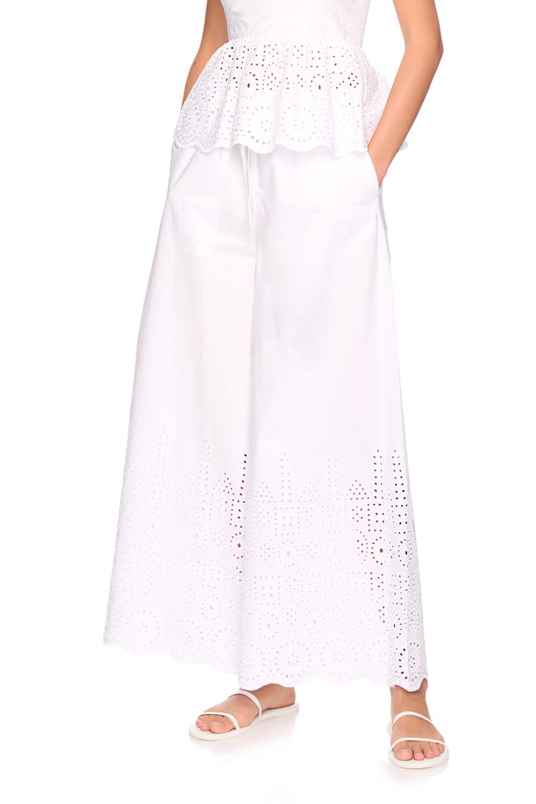 Embroidered Cotton Eyelet Wide Leg Pants, Alternate, color, SUGAR