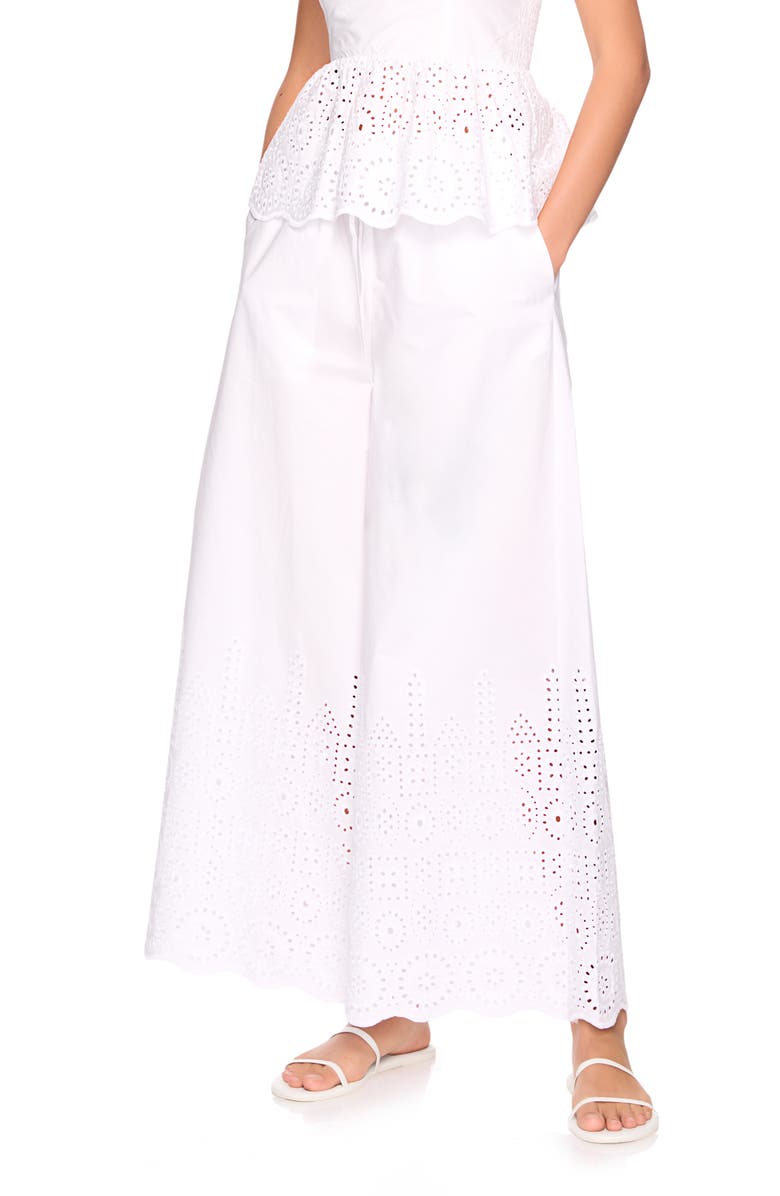 Susana Monaco Embroidered Cotton Eyelet Wide Leg Pants, Alternate, color, Sugar