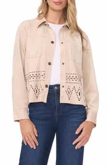 Vince Camuto Eyelet Cutout Hem Faux Suede Jacket