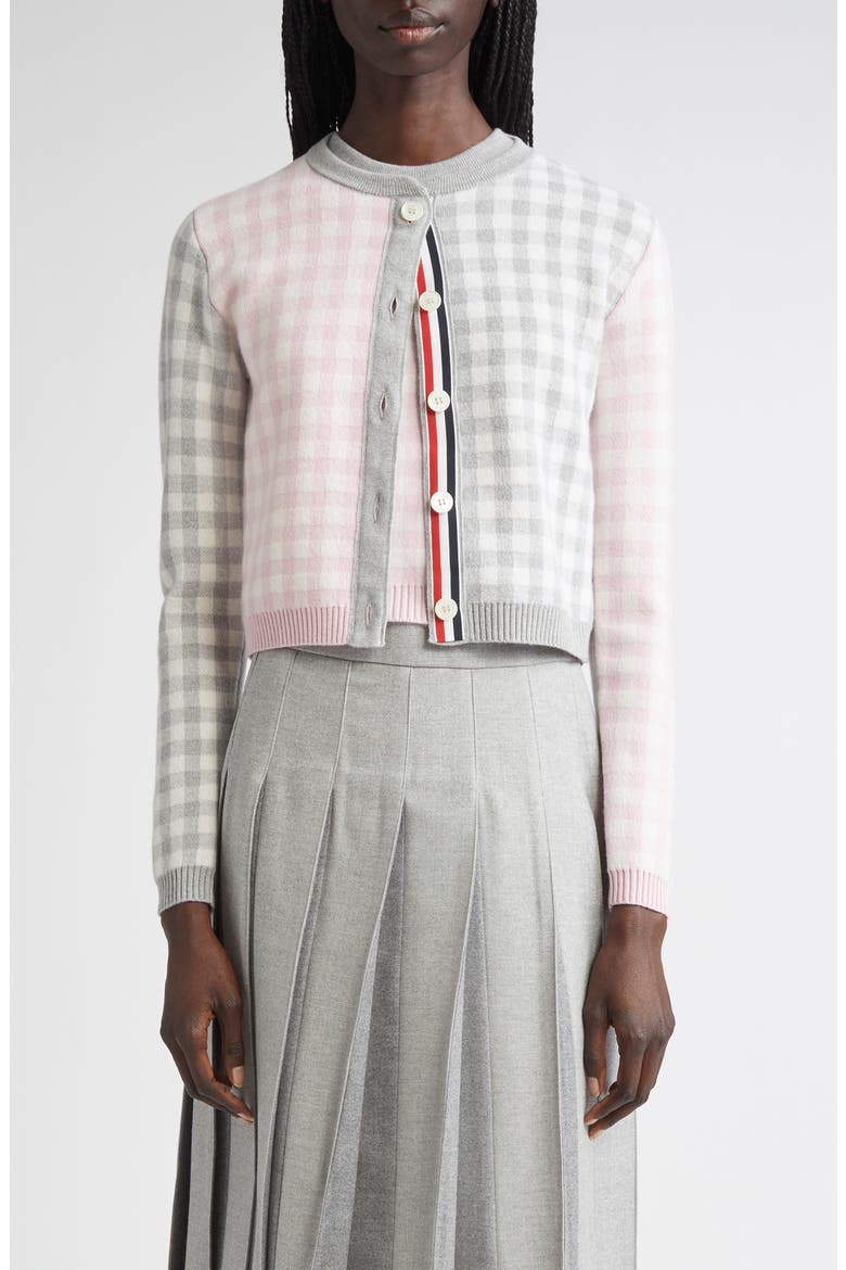 Fun-Mix Gingham Check Bird's Eye Wool Blend Cardigan, Main, color, SEASONAL COMBO