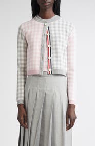 Thom Browne Fun-Mix Gingham Check Bird's Eye Wool Blend Cardigan