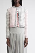 Thom Browne Fun-Mix Gingham Check Bird's Eye Wool Blend Cardigan