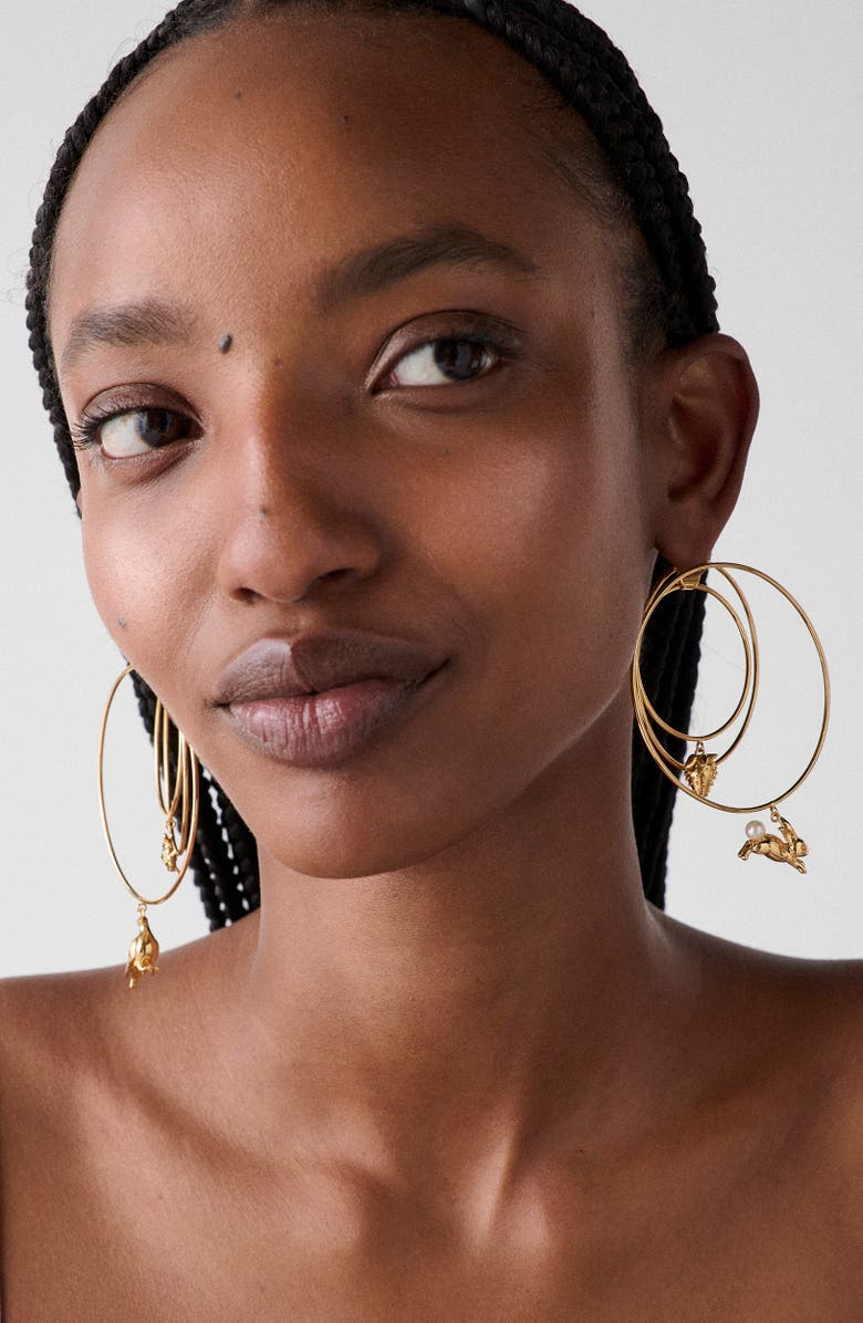 Kate Spade New York bunny & strawberry charm hoop earrings, Alternate, color, 