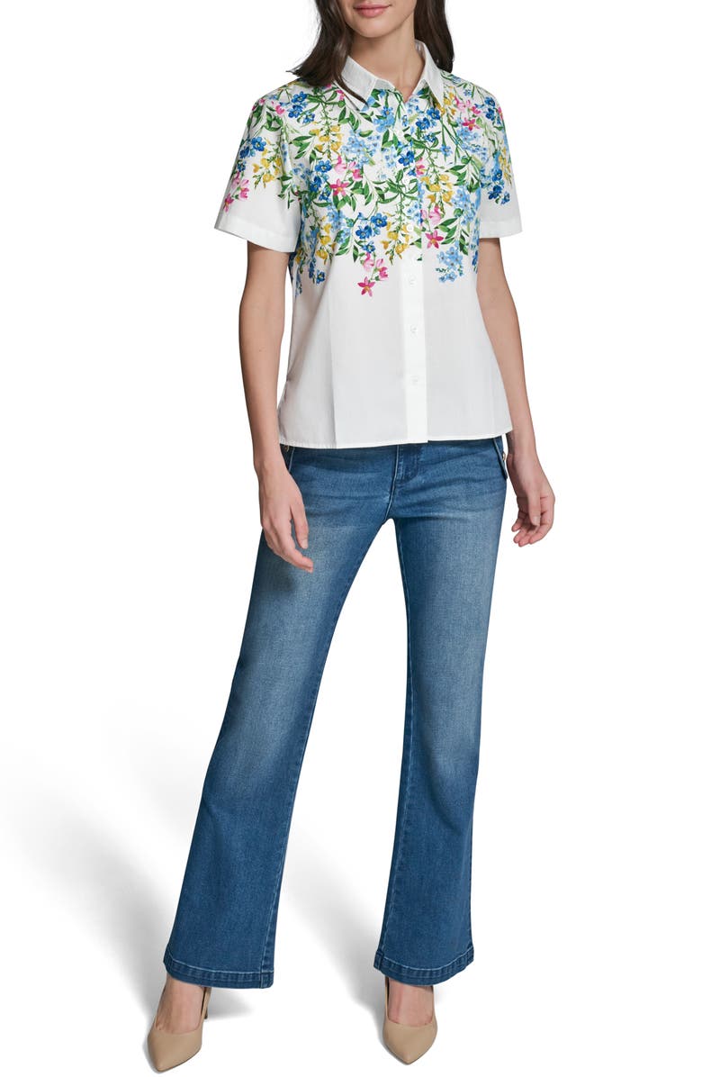 KARL LAGERFELD PARIS Placed Floral Print Shirt, Alternate, color, Soft White Combo