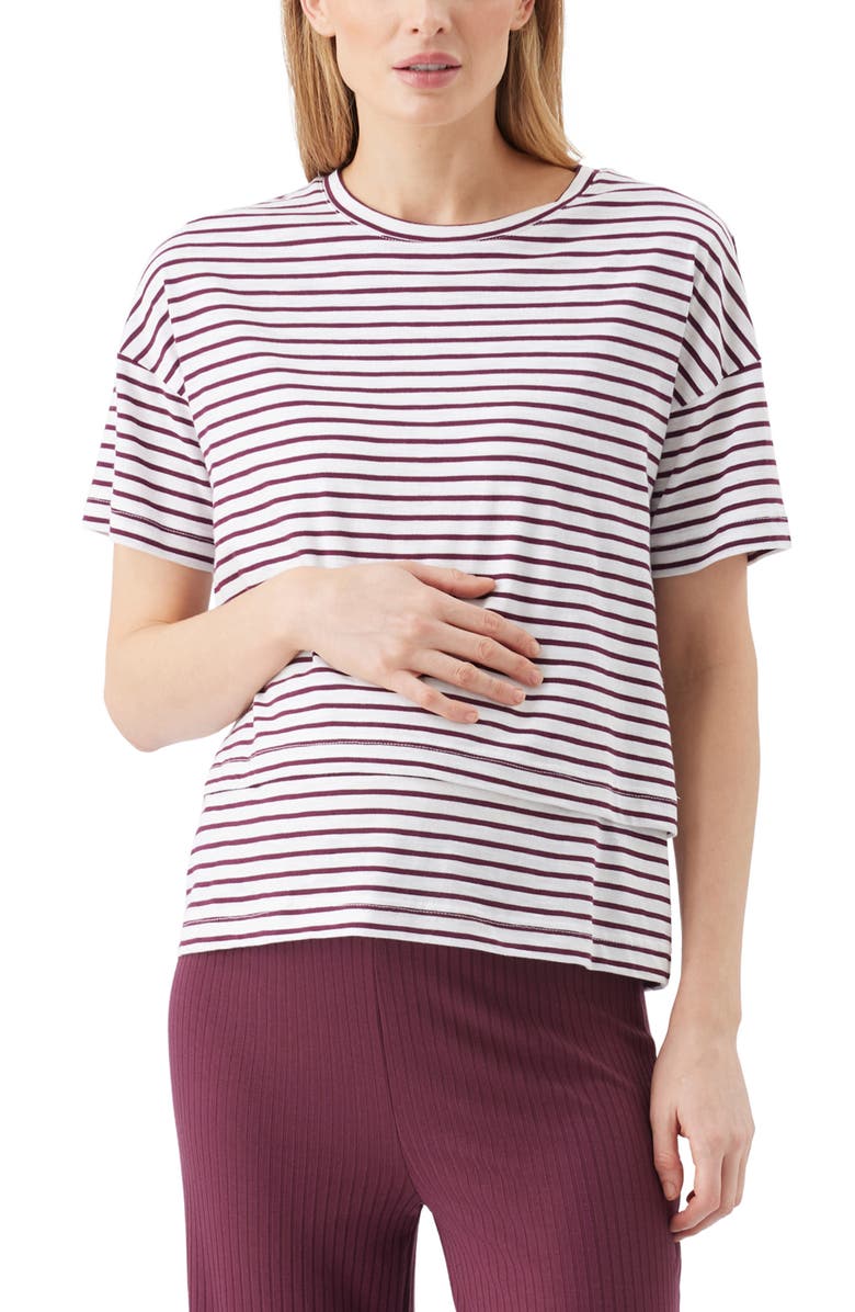 Ripe Maternity Claudette Nursing Tee, Main, color, White / Maroon