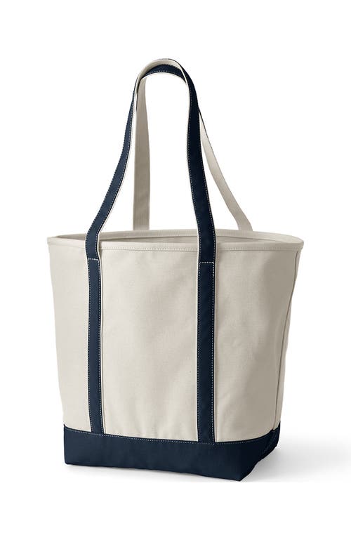 Lands' End Open Top Long Handle Canvas Tote Bag In Natural/radiant Navy
