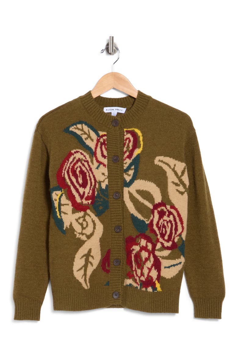 Floral Jacquard Cardigan, Main, color, LODEN FLORAL