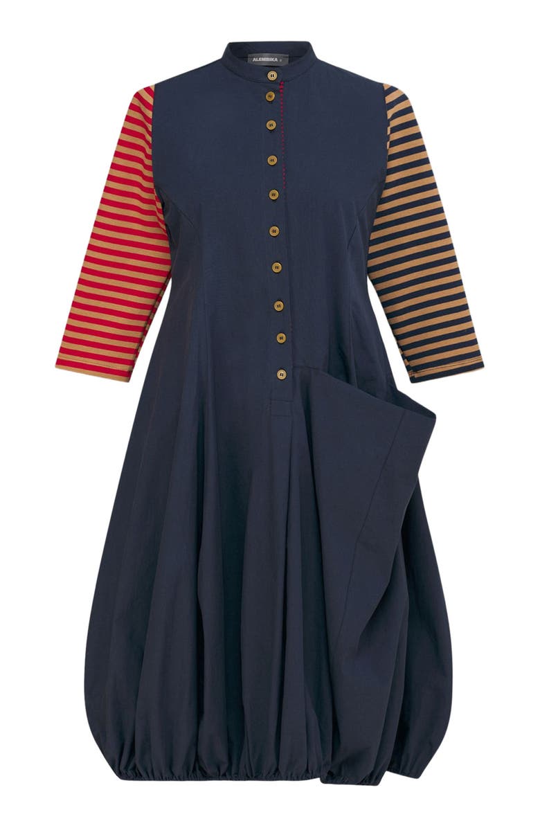 Alembika Mixed media shirt dress with balloon skirting, Alternate, color, 