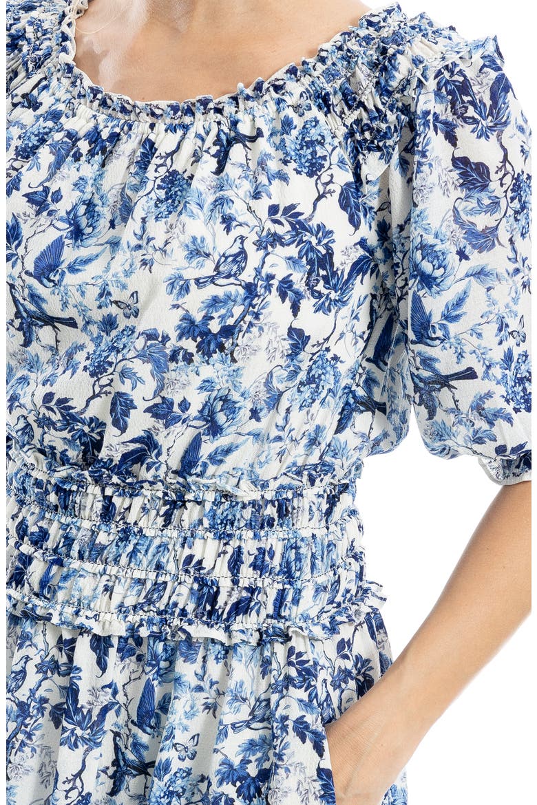 Floral Balloon Sleeve Georgette Maxi Dress, Alternate, color, CREAM/ BLUE LUSH GRDN TOILE