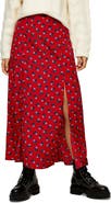 Topshop Floral Double Split Midi Skirt