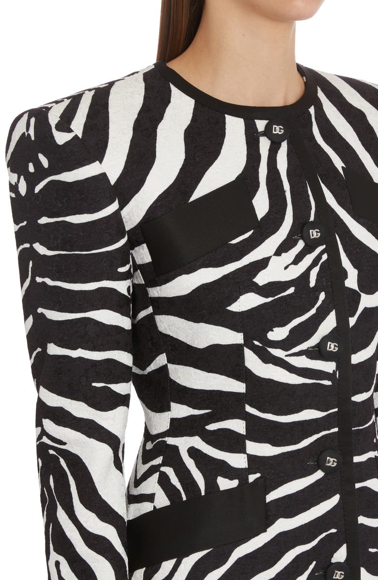 Dolce&Gabbana Zebra Jacquard Collarless Jacket, Alternate, color,