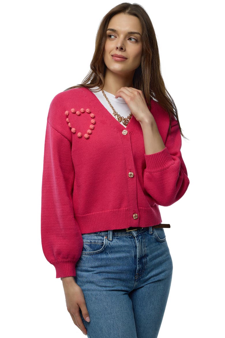 Stiched Heart Crop Cardigan, Alternate, color, HOT PINK