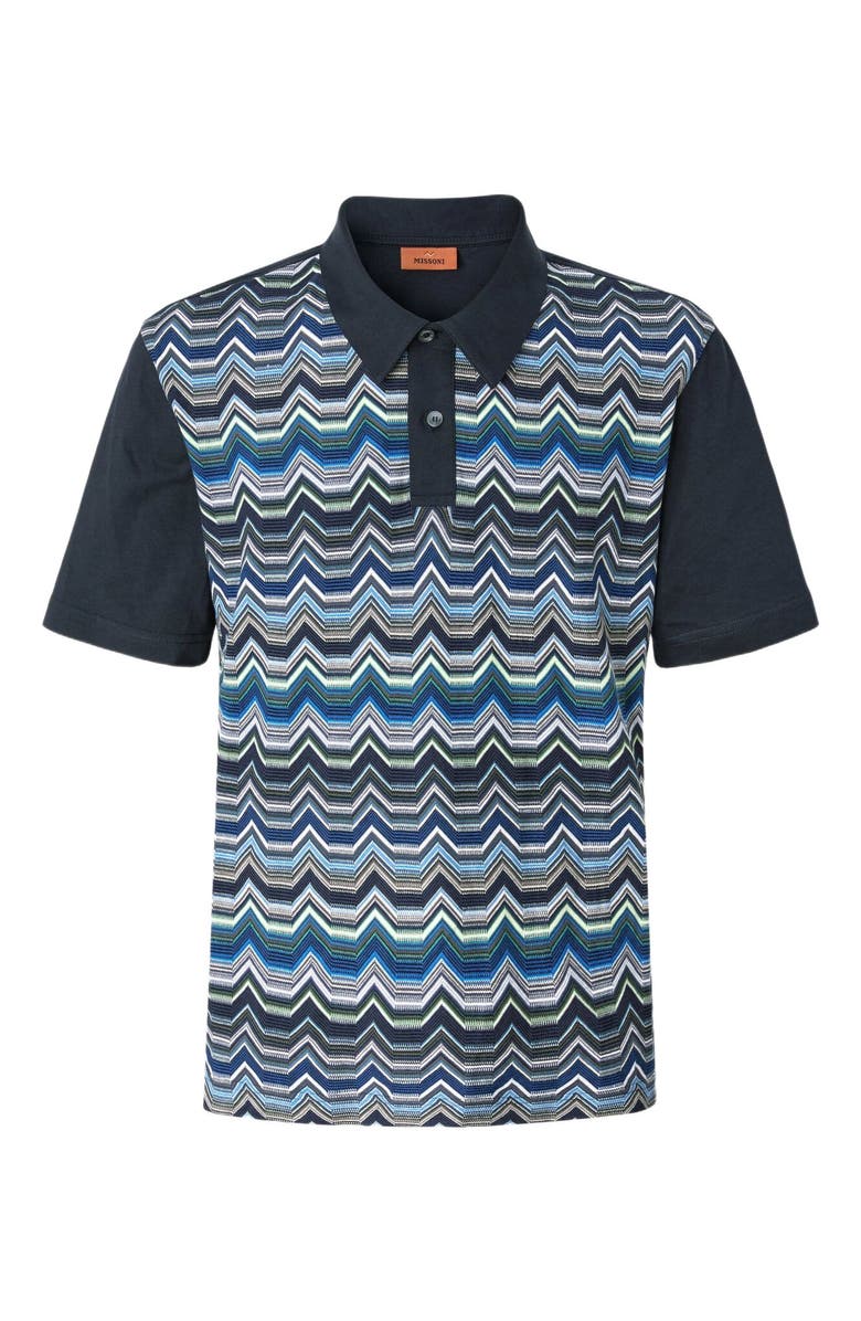 Missoni Short Sleeve Polo With Geometric Zigzag Pattern, Alternate, color, Blue