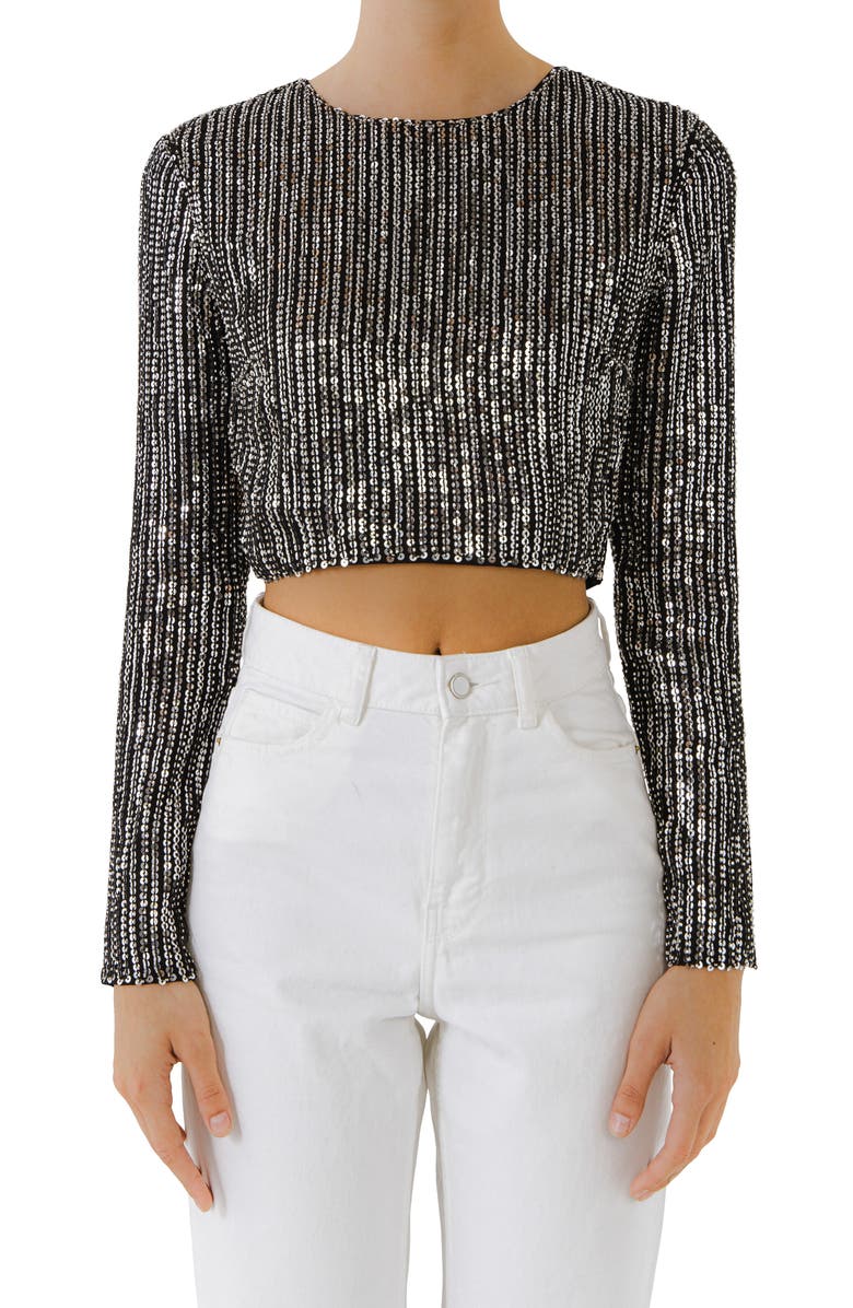 Endless Rose Sequin Open Back Crop Top, Main, color,