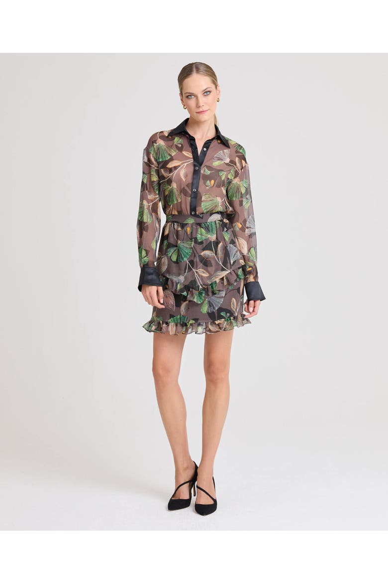 Nina Sheer Ruffle Skirt, Alternate, color, Green Leaves