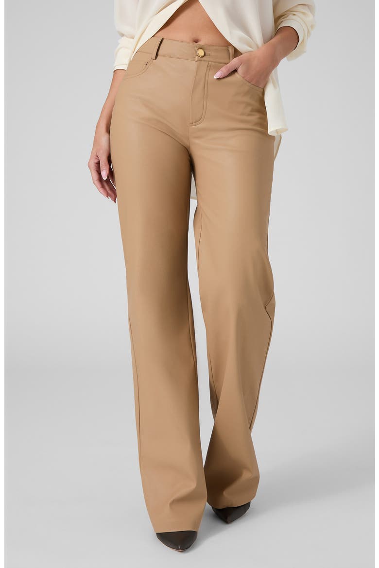 Cecilia Faux Leather Five Pocket Pants, Main, color, OPEN BEIGE