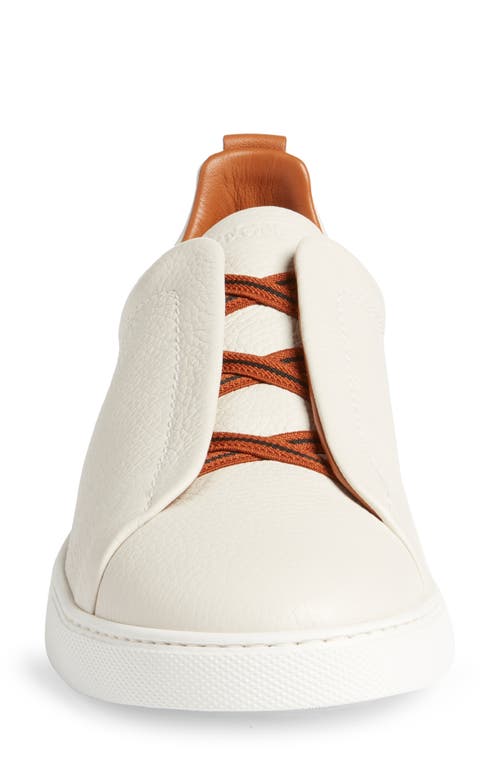 Zegna Triple Stitch Deerskin Leather Slip-on Sneaker In White