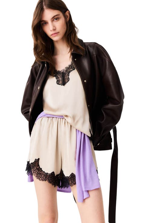 Satin shorts with lace details