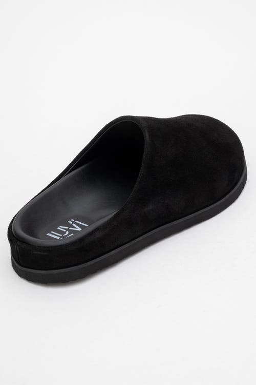 Forever & Always Shoes Space Suede Leather Slide Sandal In Black