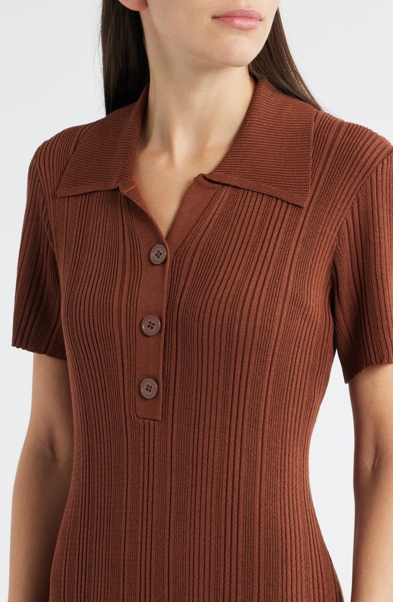 Julia Jordan Rib Short Sleeve Midi Sweater Dress, Alternate, color, Caramel