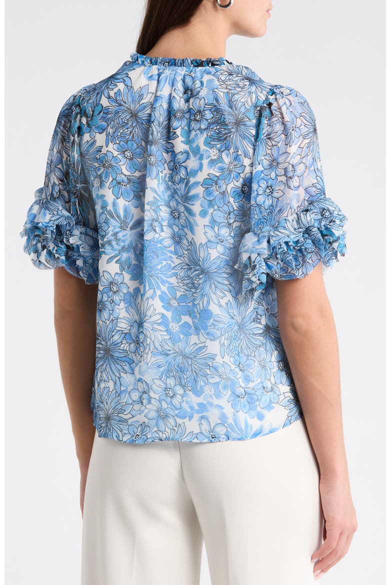 Tierra Floral Ruffle Trim Top, Alternate, color, BLUES