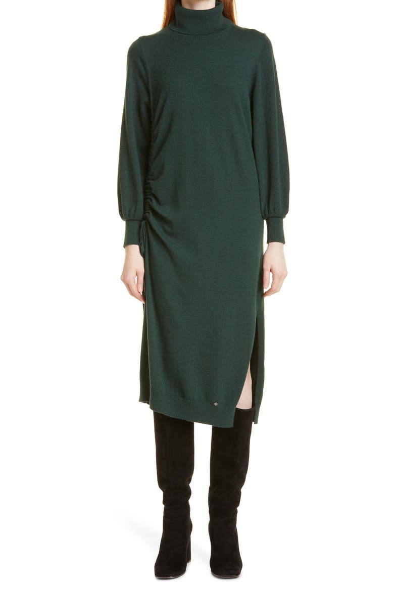 Aavvaa Long Sleeve Cotton & Wool Blend Sweater Dress, Main, color, GREEN