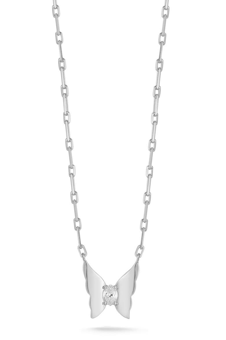 Cubic Zirconia Butterfly Pendant Necklace, Main, color, SILVER