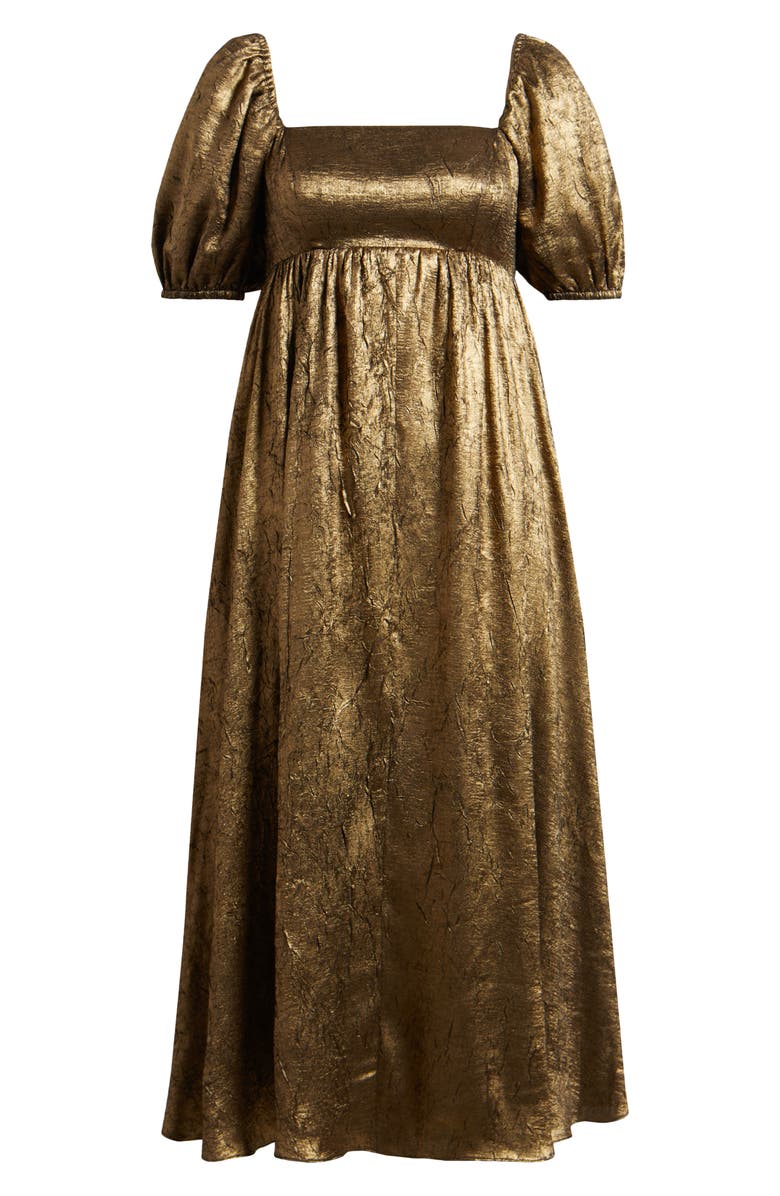 MOON RIVER Metallic Puff Sleeve Midi Dress, Alternate, color, 