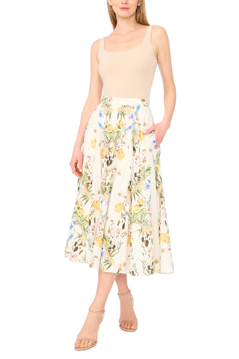 Linen Blend A-Line Midi Skirt, Alternate, color, ULTRA WHITE