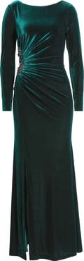Eliza J Side Ruched Long Sleeve Velvet Gown