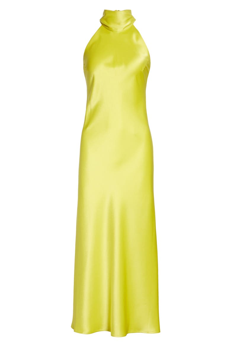 Satin Halter Neck Dress, Alternate, color, LIME