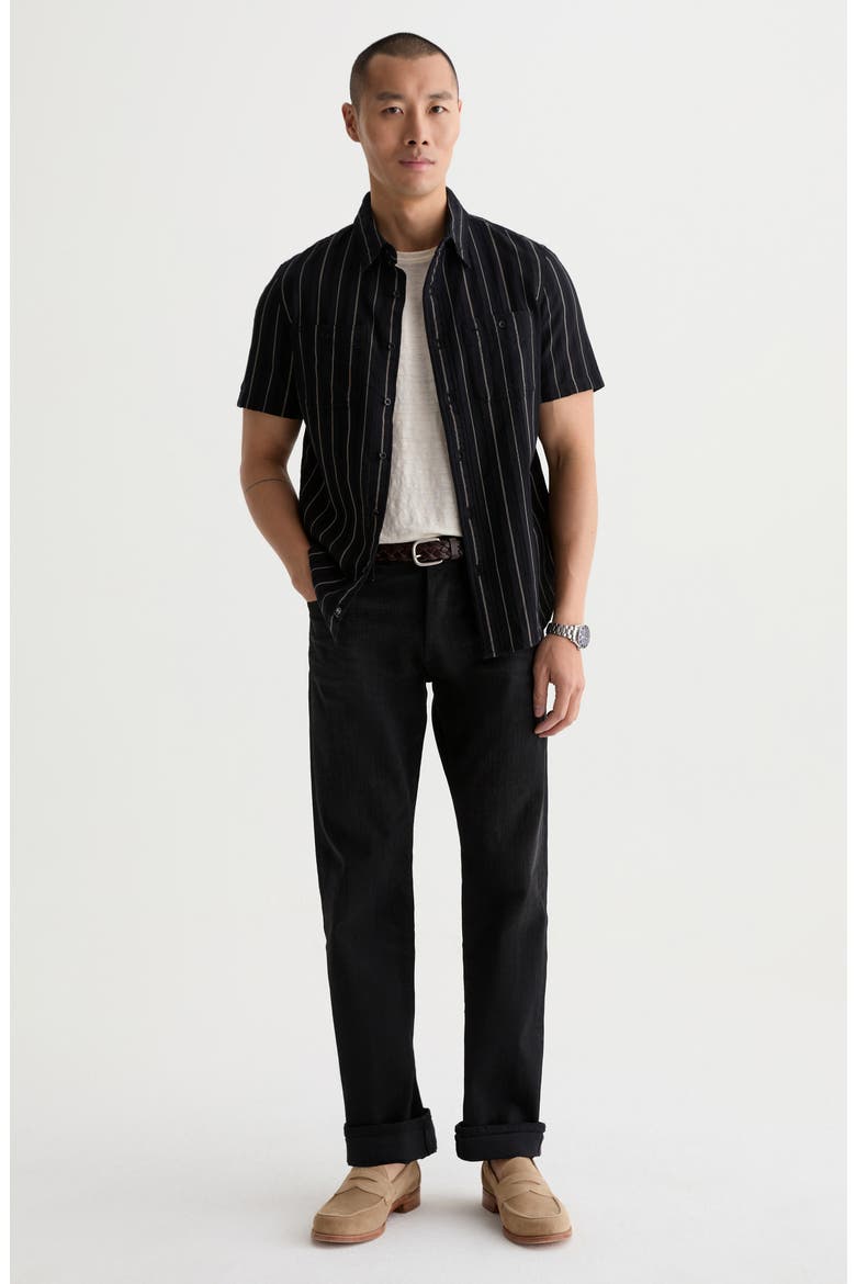 Mason Striped Short Sleeve Work Shirt, Alternate, color, BLACK/NATURAL STRIPE