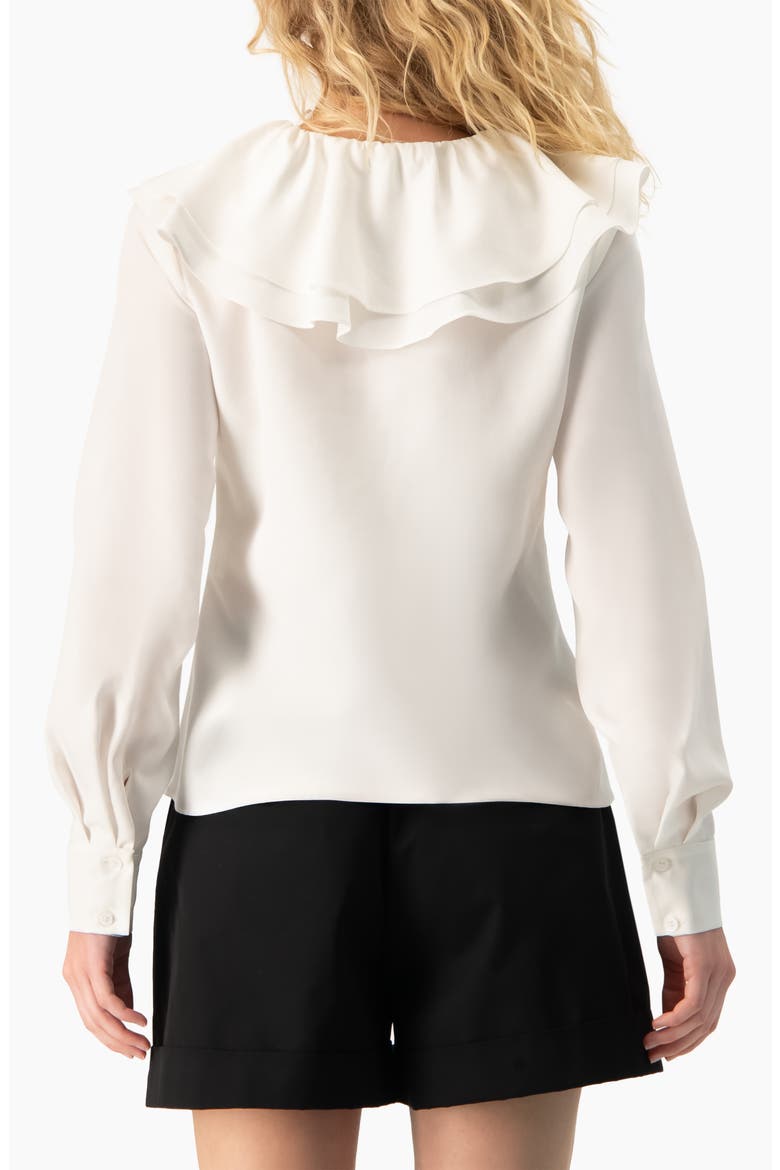 Romantic Ruffle Collar V-Neck Long-Sleeve Fitted Blouse, Alternate, color, White