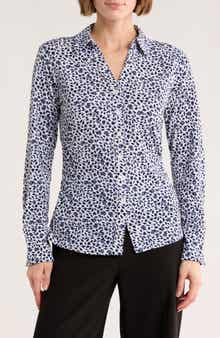Adrianna Papell Long Sleeve Knit Button-Up Top