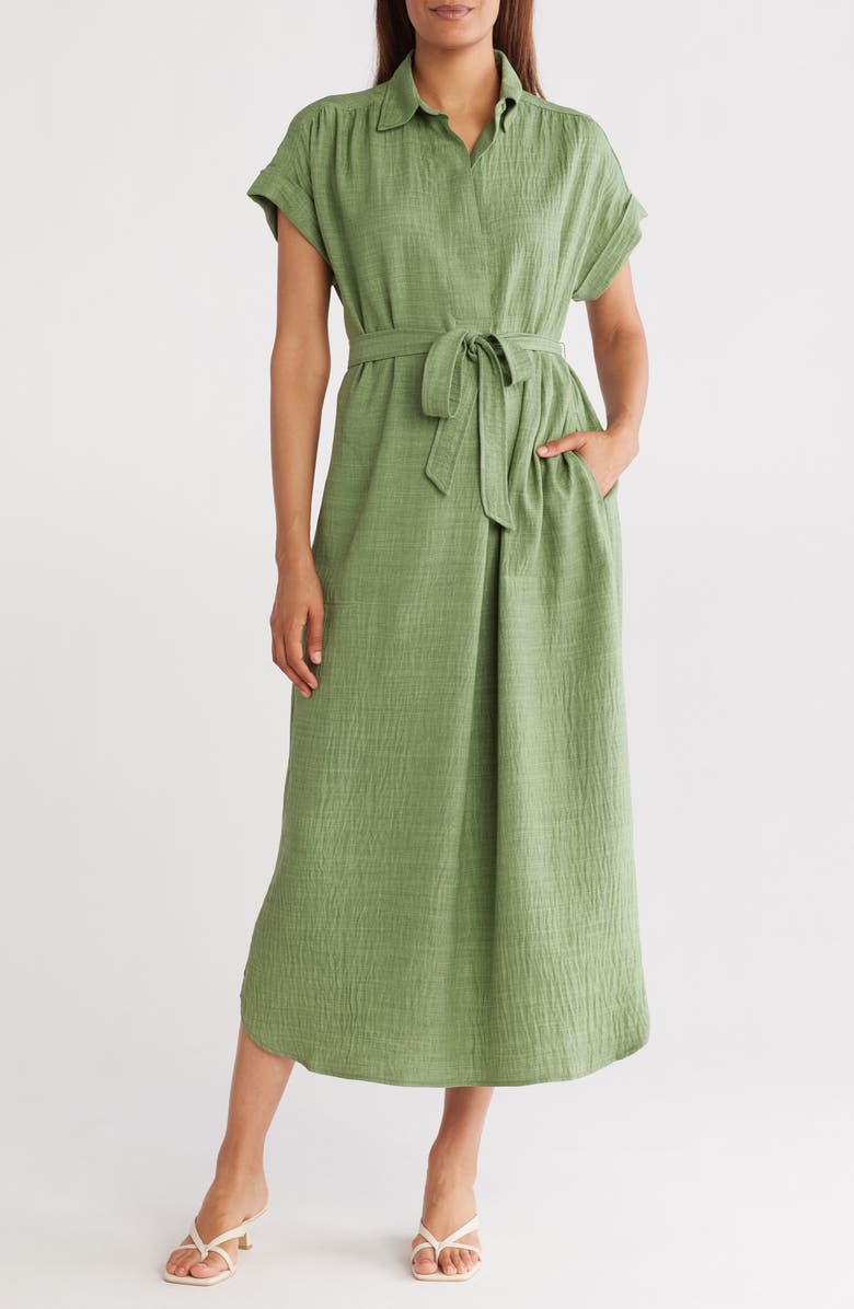 MAX STUDIO Textured Short Sleeve Maxi Shirtdress, Main, color,