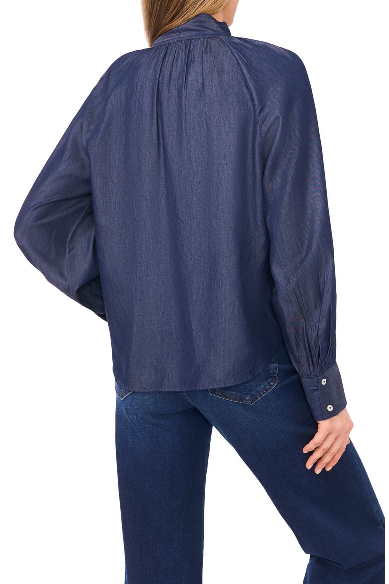 Denim Tie Neck Top, Alternate, color, CLASSIC NAVY
