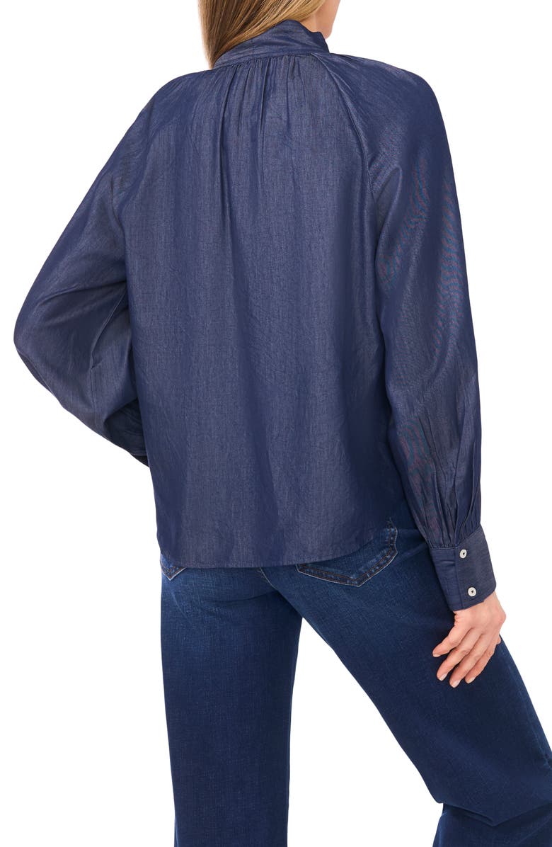 CeCe Denim Tie Neck Top, Alternate, color, Classic Navy