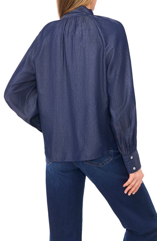 Cece Denim Tie Neck Top In Blue