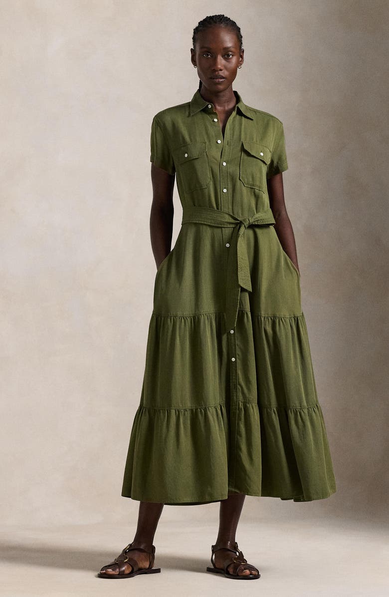 Polo Ralph Lauren Belted Tiered Shirtdress, Alternate, color, 