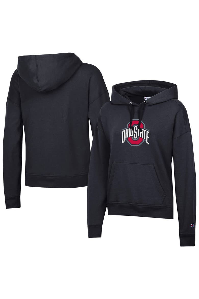 Women's Champion Black Ohio State Buckeyes Powerblend Fleece Pullover Hoodie, Main, color, Black
